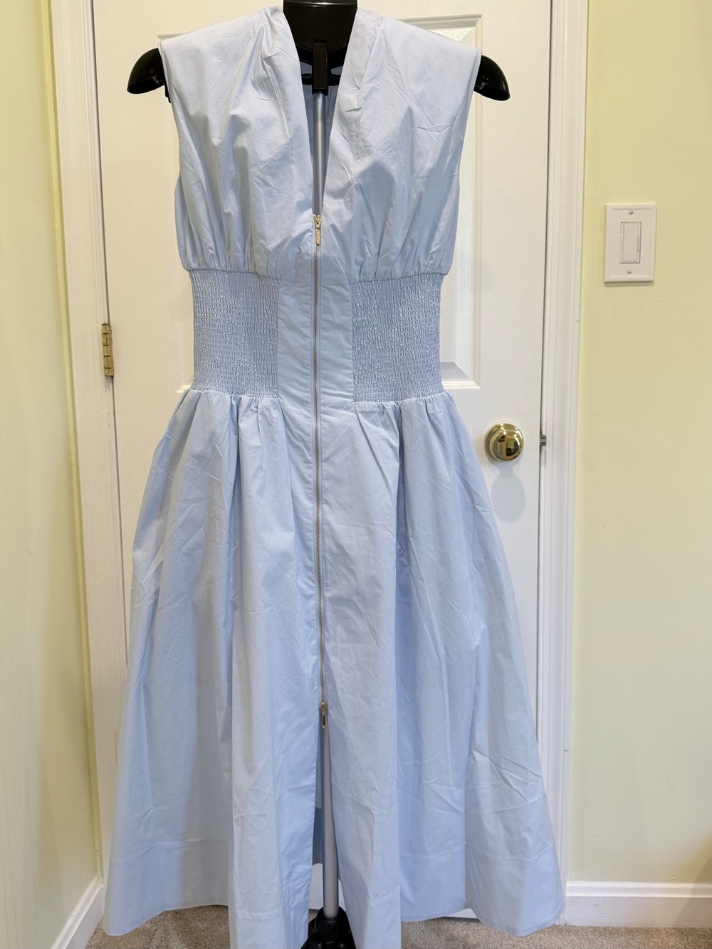 Endless Rose Light Blue Zip-Front Midi Dress with Smocked Waist